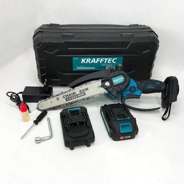 Акумуляторна ланцюгова міні пила 20 см у кейсі Krafftec (36V 4 Ач) + 2 акумулятори та індикатором заряду 00012657 фото