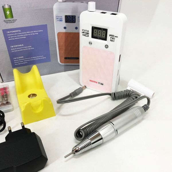 Портативний фрезер для нігтів Nail Drill YT-928 акумуляторний з індикатором заряду на 35 000 оборотів. Колір: білий 00014346 фото