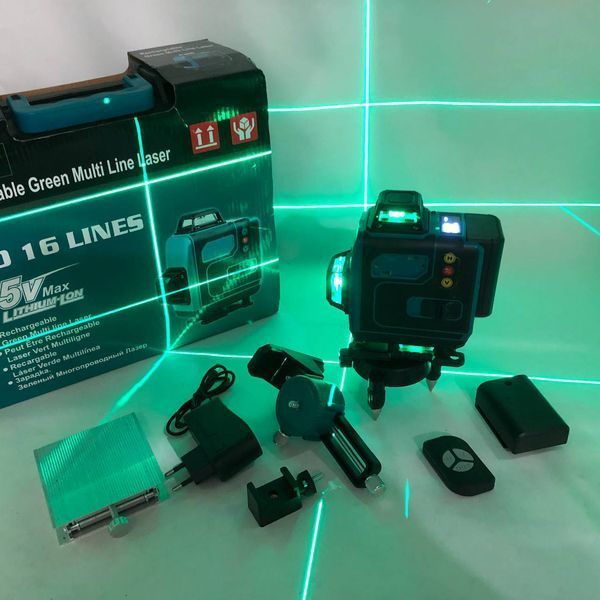 Уровень лазерный линейный нивелир аккумуляторный Laser 4D, 16 линий, рабочее растояние 30м, в чемодане 00013630 фото