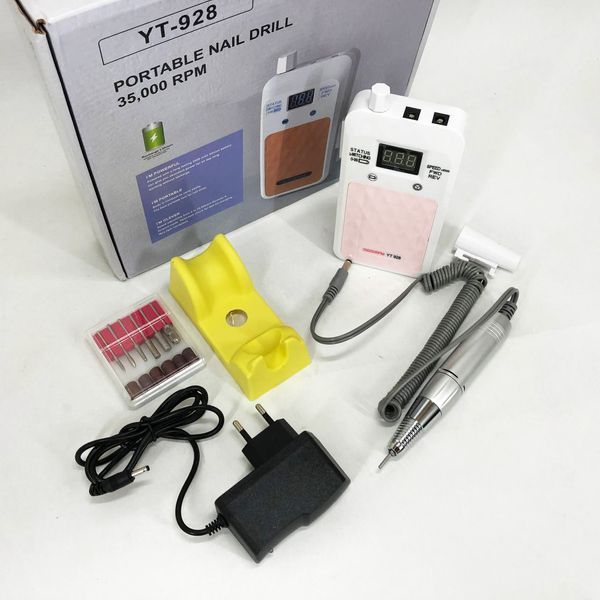 Портативний фрезер для нігтів Nail Drill YT-928 акумуляторний з індикатором заряду на 35 000 оборотів. Колір: білий 00014346 фото