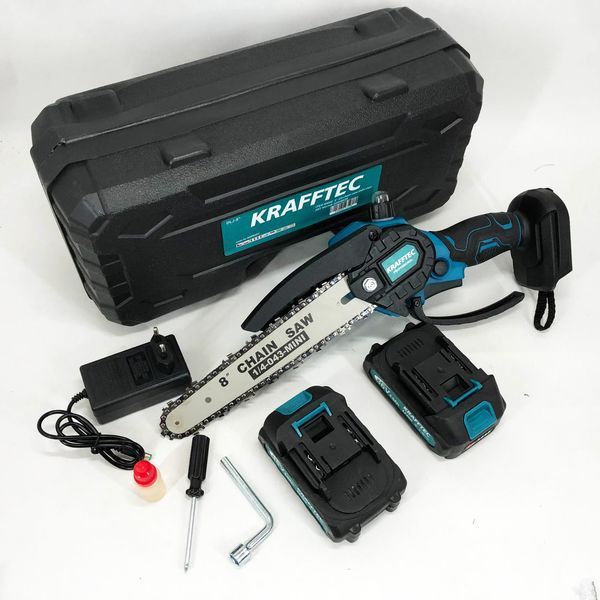 Акумуляторна ланцюгова міні пила 20 см у кейсі Krafftec (36V 4 Ач) + 2 акумулятори та індикатором заряду 00012657 фото