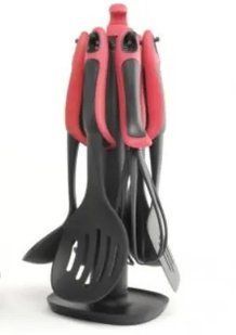Набір кухонного приладдя ЧЕРВОНИЙ KITCHEN TOOLS, 7 предметів Кухонний набір з підставкою 00020427 фото