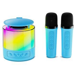 Портативная Bluetooth колонка K19 с подсветкой LED и двумя микрофонами для караоке Blue 00016271 фото
