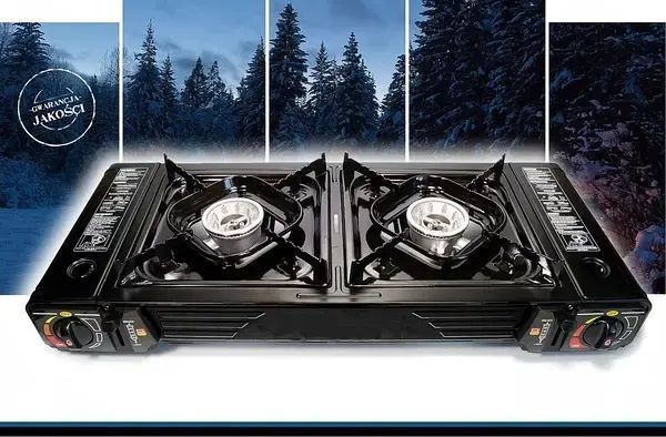 Плита газова туристична на 2 конфорки Alpen Camping Texas чорна 00021403 фото