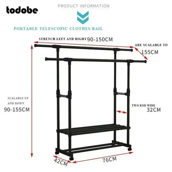 Потужна вішалка стійка для одягу телескопічна Double Pole 8019-2 00014043 фото