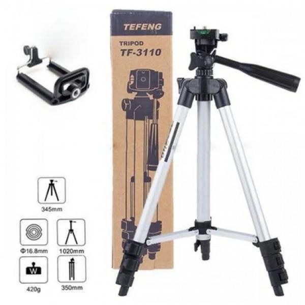 Штатив для телефона и фотоаппарата Tripod 3110 PRO портативный трипод 0,35-1.02м высота. Цвет: серебряный 00012537 фото