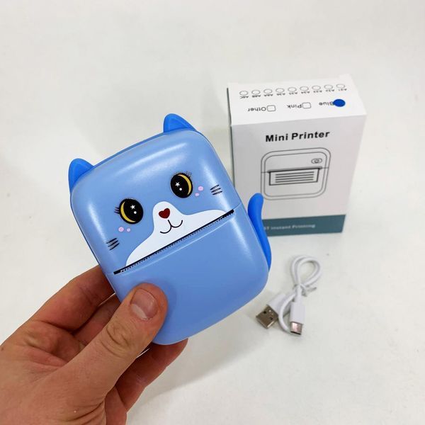 Портативный детский термопринтер с Bluetooth A8 Cat мини принтер для телефона Blue 00016264 фото