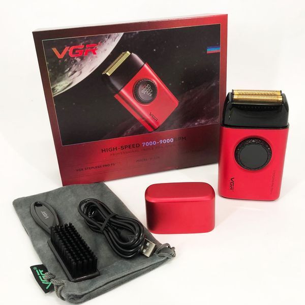 Електробритва VGR V-378 RED шейвер, подвійне лезо, регулювання потужності 7000-9000 RPM. Колір: червоний 00014806 фото