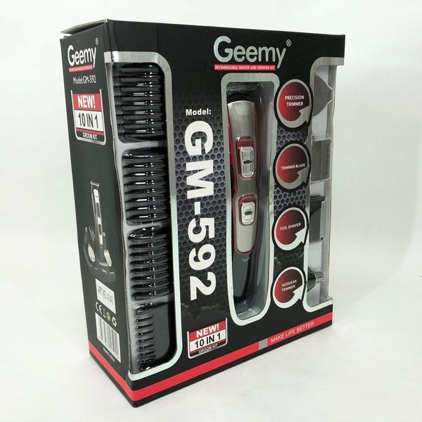 Машинка для стрижки 10в1 GEMEI GM-592, окантовочная машинка, подстригательная машинка. Цвет: красный 00014314 фото