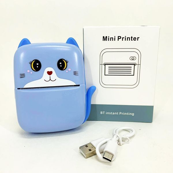 Портативный детский термопринтер с Bluetooth A8 Cat мини принтер для телефона Blue 00016264 фото