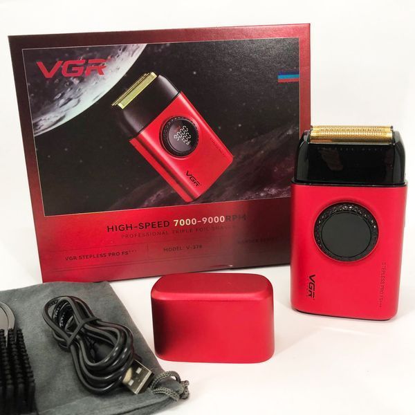 Електробритва VGR V-378 RED шейвер, подвійне лезо, регулювання потужності 7000-9000 RPM. Колір: червоний 00014806 фото