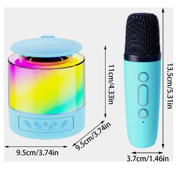Портативная Bluetooth колонка K19 с подсветкой LED и двумя микрофонами для караоке Blue 00016271 фото