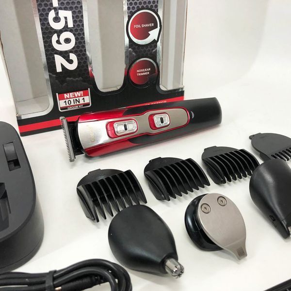 Машинка для стрижки 10в1 GEMEI GM-592, окантовочная машинка, подстригательная машинка. Цвет: красный 00014314 фото