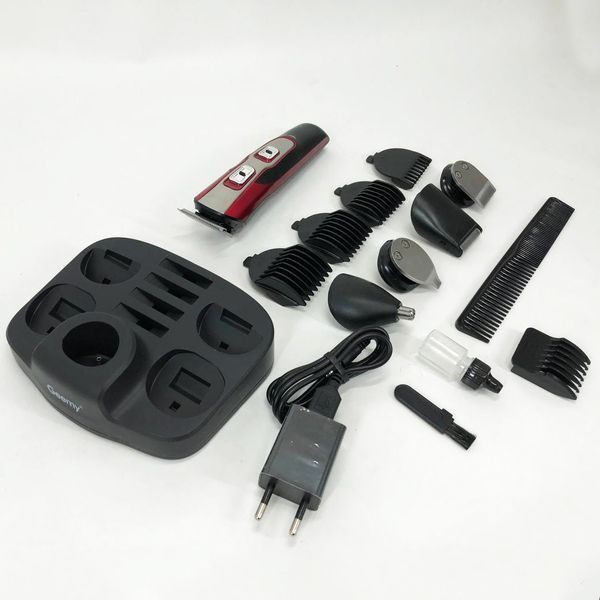 Машинка для стрижки 10в1 GEMEI GM-592, окантовочная машинка, подстригательная машинка. Цвет: красный 00014314 фото
