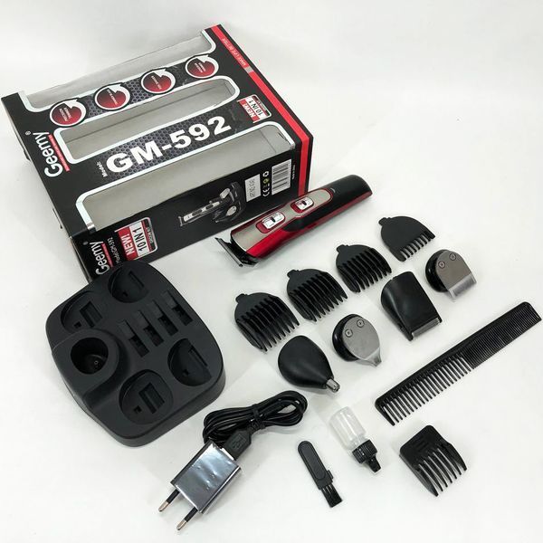 Машинка для стрижки 10в1 GEMEI GM-592, окантовочная машинка, подстригательная машинка. Цвет: красный 00014314 фото