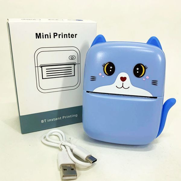 Портативный детский термопринтер с Bluetooth A8 Cat мини принтер для телефона Blue 00016264 фото