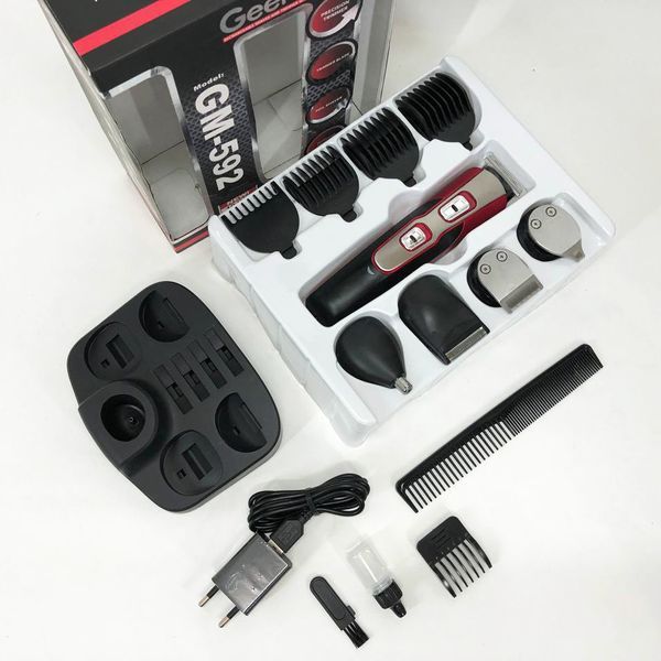 Машинка для стрижки 10в1 GEMEI GM-592, окантовочная машинка, подстригательная машинка. Цвет: красный 00014314 фото