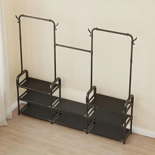 Стойка-вешалка для одежды и обуви Model1BLACK &mdash; 164&times;137&times;26см, 11полок, 4крючка, напольная, нержавеющая сталь 00013202 фото