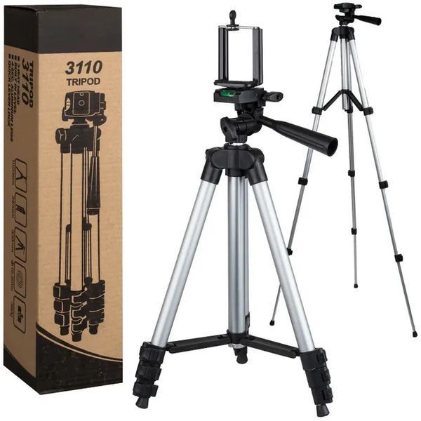Штатив для телефона и фотоаппарата Tripod 3110 PRO портативный трипод 0,35-1.02м высота. Цвет: серебряный 00012537 фото