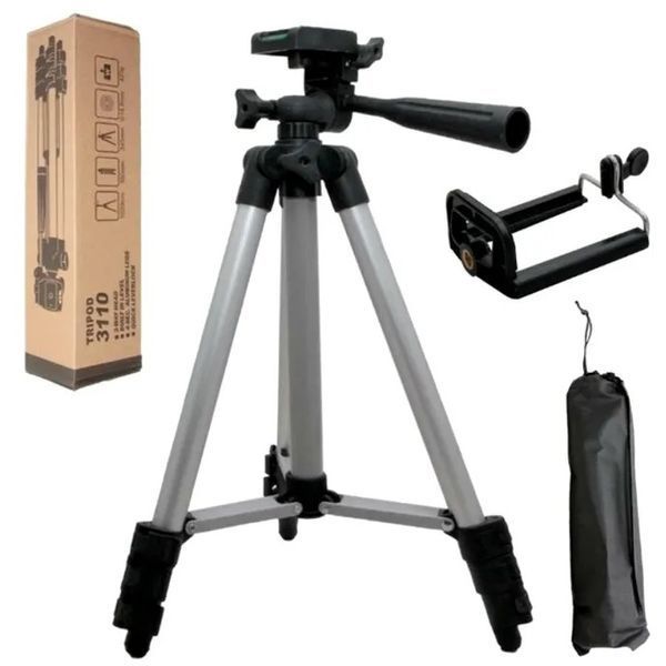Штатив для телефона и фотоаппарата Tripod 3110 PRO портативный трипод 0,35-1.02м высота. Цвет: серебряный 00012537 фото