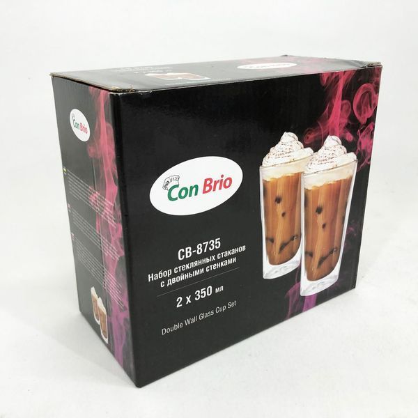 Набор стаканов с двойным дном Con Brio CB-8735-2 350 мл 2 шт, прозрачные чашки с двойными стенками 00018760 фото