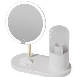 Зеркало с LED подсветкой круглое + тубус для хранения косметики (6016) 00015005 фото