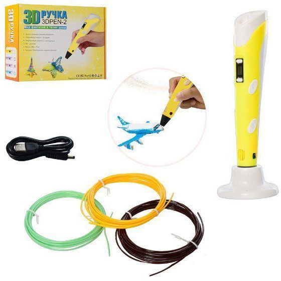 3D ручка Smart 3D Pen 2 c LCD дисплеєм, Дитяча електро ручка для фігурок із пластику. Колір: жовтий 00015789 фото
