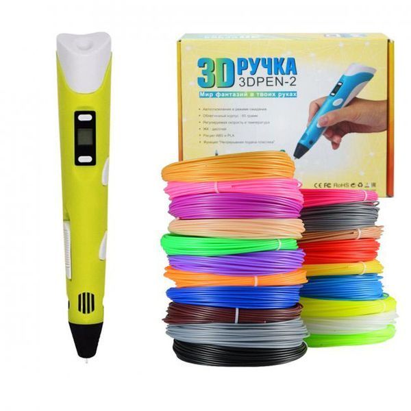3D ручка Smart 3D Pen 2 c LCD дисплеєм, Дитяча електро ручка для фігурок із пластику. Колір: жовтий 00015789 фото