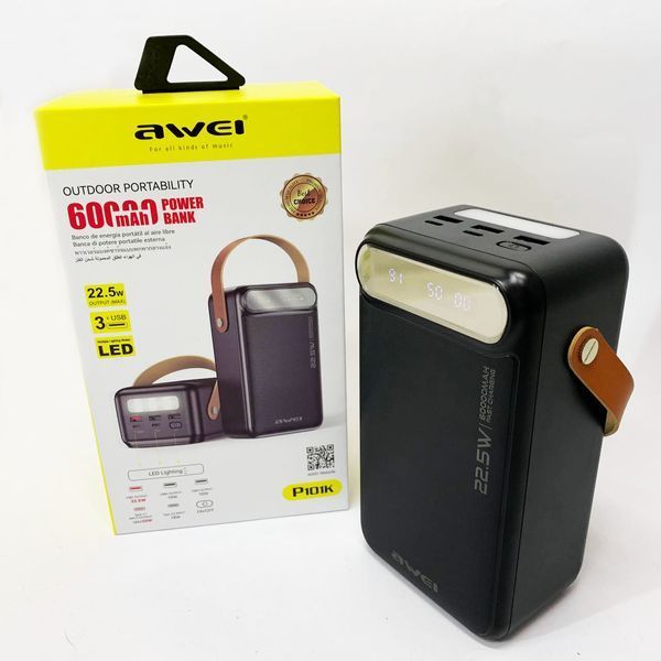 Зовнішній акумулятор Power Bank AWEI P101K 60000mah швидка зарядка 00017679 фото