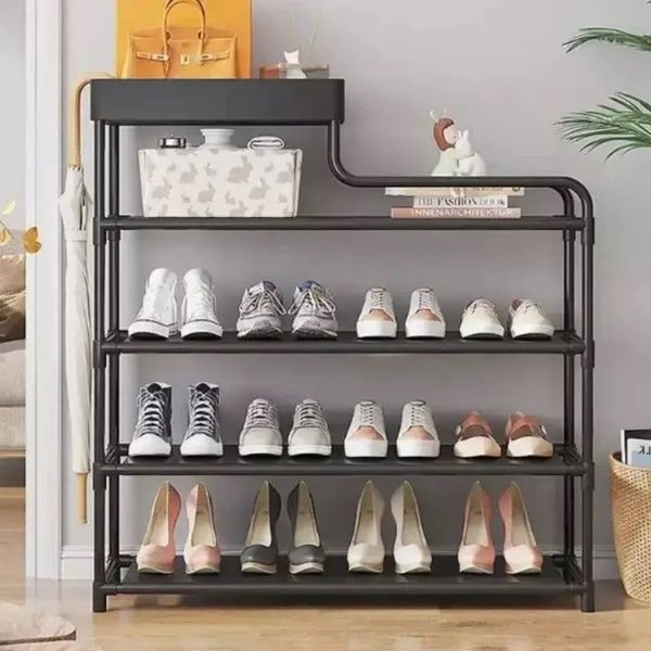 Полка для обуви стеллаж Shoe RACK 5 ярусов металлическая, Органайзер для хранения обуви. Цвет: черный 00013381 фото