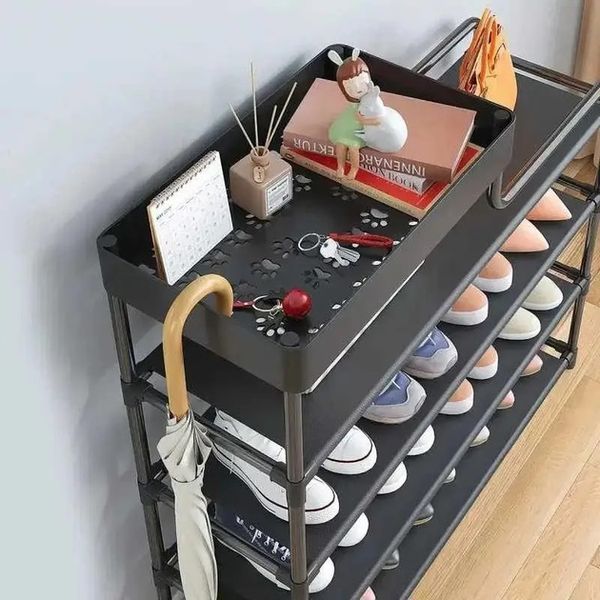 Полка для обуви стеллаж Shoe RACK 5 ярусов металлическая, Органайзер для хранения обуви. Цвет: черный 00013381 фото