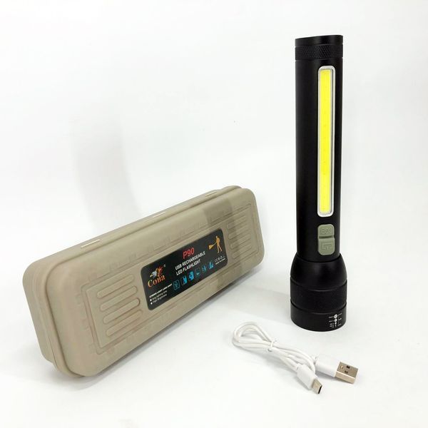 Фонарь аккумуляторный CB-C23-P90+COB, Фонарик светодиодный ручной аккумуляторный портативный 00022945 фото
