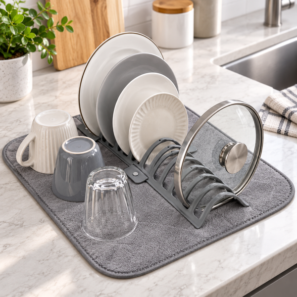 Сушилка для посуды Dish Drain Rack / Складная сушилка с микрофибровым ковриком 2019407 фото