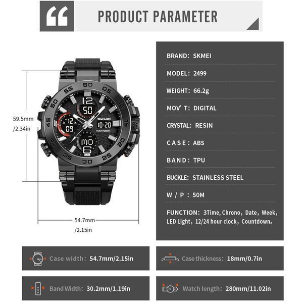 Годинник наручний чоловічий SKMEI 2499BK 00022264 фото
