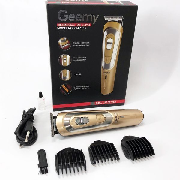Бездротова машинка для стрижки волосся GEMEI GM-6112 акумуляторна. Колір: золотий 00015532 фото