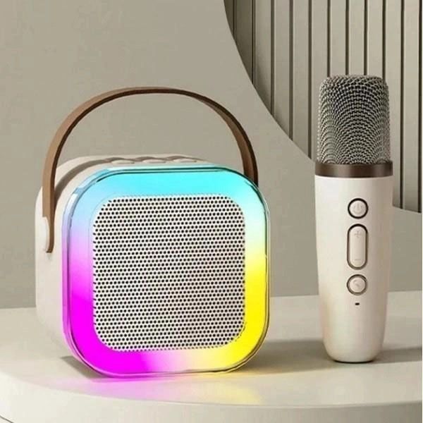 Портативная колонка с караоке микрофоном и RGB подсветкой K12 10W Bluetooth. Цвет: белый 00016321 фото