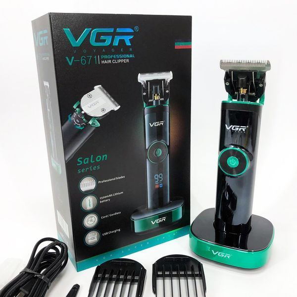 Универсальная машинка триммер для стрижки волос VGR V-671 аккумуляторный с набором насадок и LED дисплеем 00014400 фото