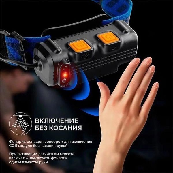 Ліхтар налобний акумуляторний BL-W691-2COB (white/red/RGB) з датчиком руху, потужний ліхтар налобний 00022933 фото