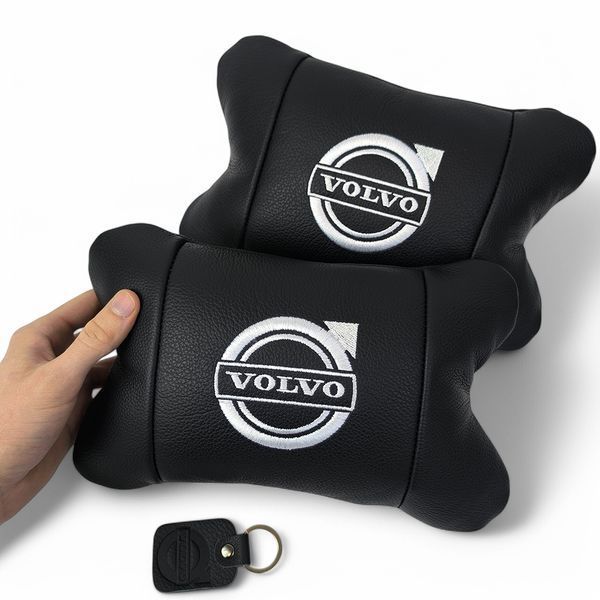 Набор кожаных подушек Volvo + брелок в подарок, Автоподушки Volvo с вышивкой 00017045 фото