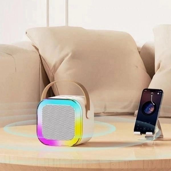 Портативная колонка с караоке микрофоном и RGB подсветкой K12 10W Bluetooth. Цвет: белый 00016321 фото