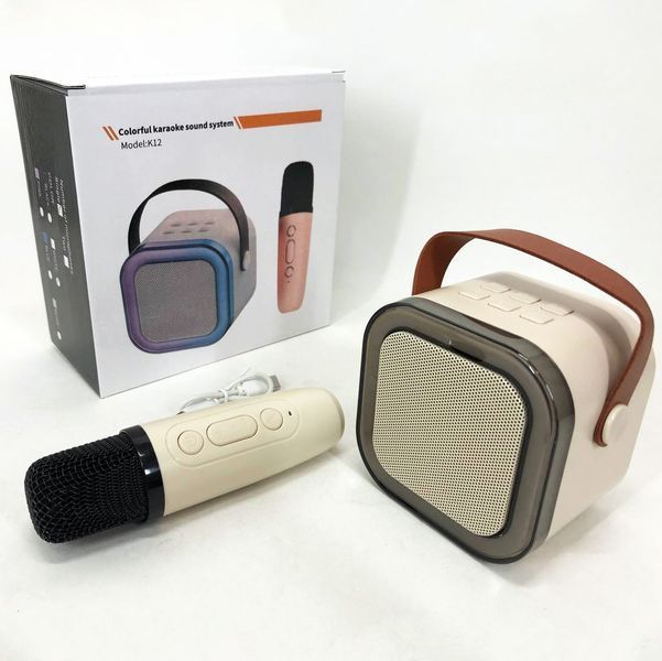 Портативная колонка с караоке микрофоном и RGB подсветкой K12 10W Bluetooth. Цвет: белый 00016321 фото