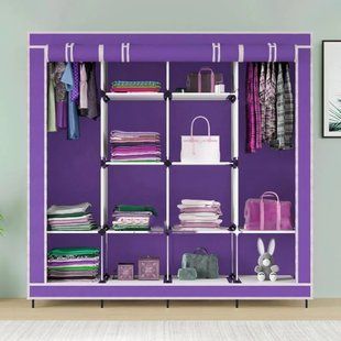 Складна тканинна шафа для одягу 170*45*170см Storage Rack, тканинна шафа для речей Фіолетова 00013412 фото