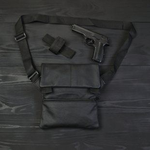 Тактична шкіряна сумка з кобурою, чоловічий месенджер, барсетка - чорний слінг, чоловіча сумка через плече 00018316 фото