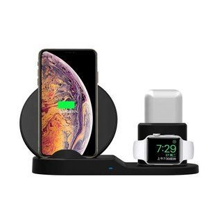 Швидка бездротова зарядка Qi Wireless Fast Charger 3 в 1 для телефону (док станція), чорна 00017940 фото