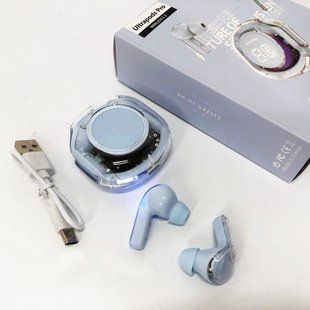 Беспроводные наушники TWS T8 PRO с прозрачным кейсом Вакуумные LED дисплей Bluetooth 5.3. Цвет: голубой 00023871 фото