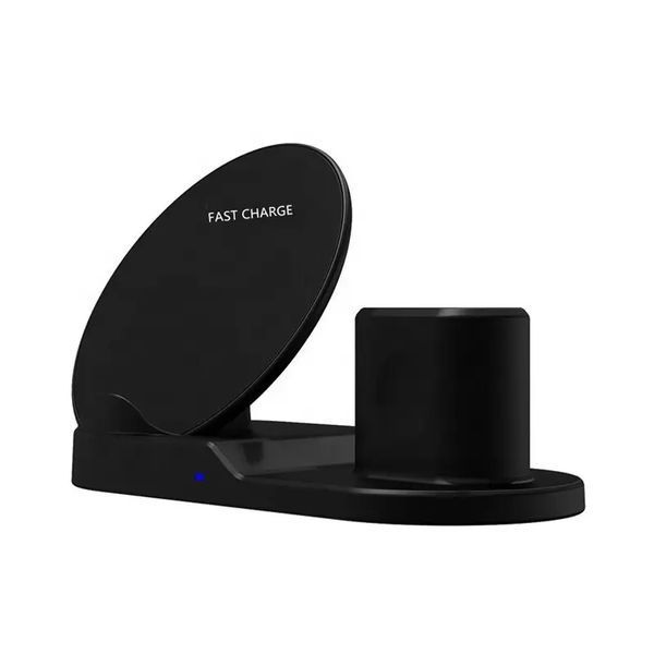Быстрая беспроводная зарядка подставка Qi Wireless Fast Charger 3 в 1 для телефона (док станция), черная 00017940 фото