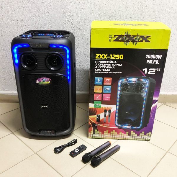 Акустическая переносная колонка ZXX-1290 600 Вт 12 дюйм 71х345х30см два микрофона пульт ДУ с подсветкой 00017709 фото