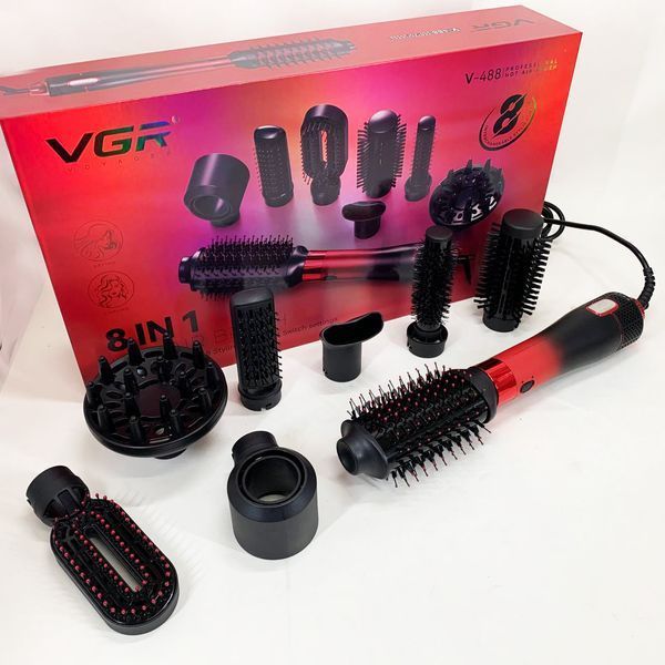 Фен-щітка стайлер VGR 8 в 1 V-488. Колір: червоний 00014813 фото