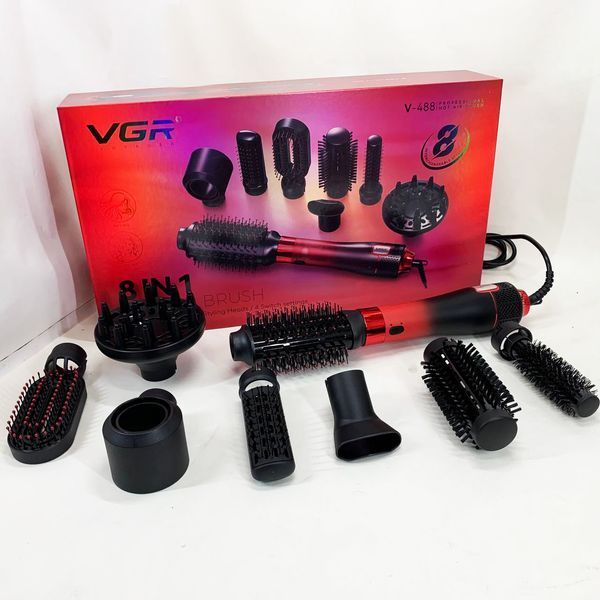Фен-щітка стайлер VGR 8 в 1 V-488. Колір: червоний 00014813 фото