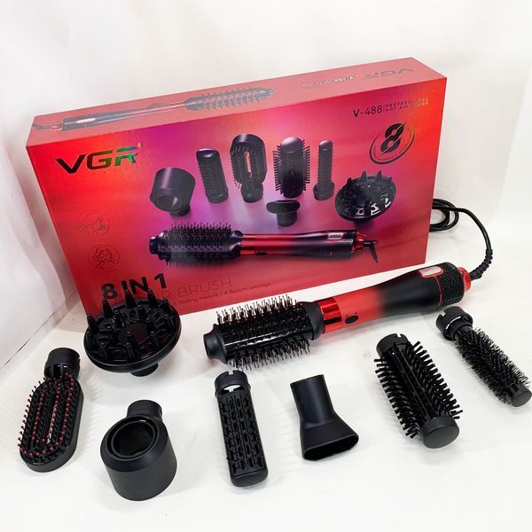 Фен-щітка стайлер VGR 8 в 1 V-488. Колір: червоний 00014813 фото